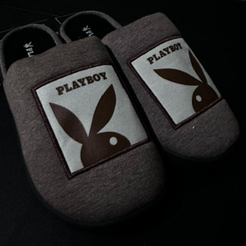 Playboy Mens Memory Foam Slippers Heather Grey Black Indoor Outdoor Size M 9-10